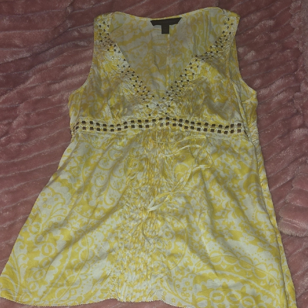 Express Yellow Printed Sleeveless V-Neck Camisole